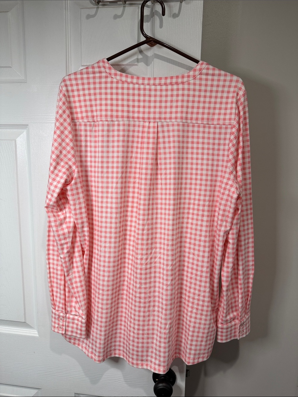 Lands' End Pink and White Gingham Henley - Picture 4 of 6